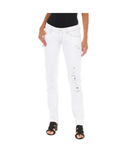 Met Womens Long denim pants with ripped effect and narrow hems E014152 woman - White Cotton