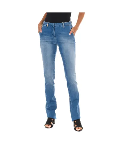 Met Womens Long denim pants worn effect with elastic fabric 70DBF0248 woman - Blue Cotton