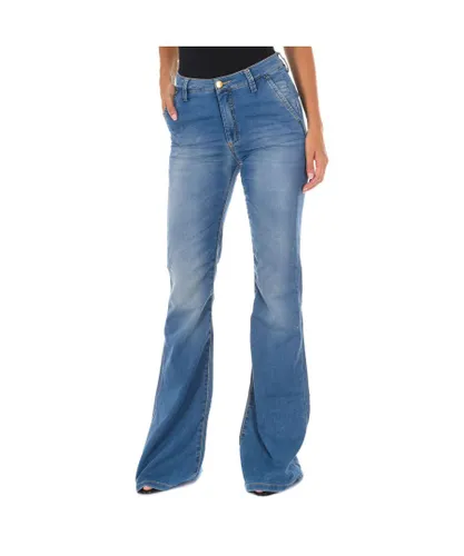 Met Womens Long denim pants worn effect with flared hems 70DBF0273 woman - Blue Cotton