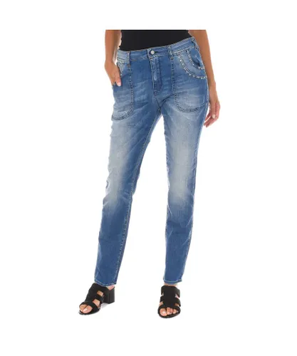Met Womens Long denim pants worn effect with straight cut hems 10DB50245 woman - Blue Cotton