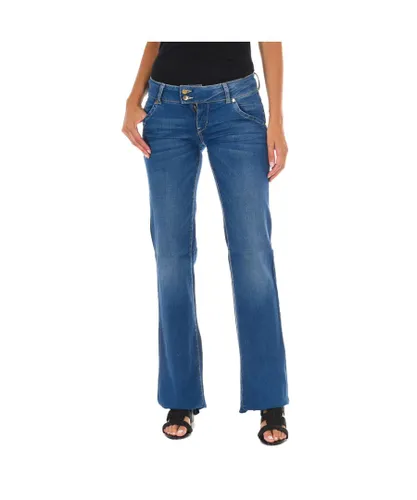 Met Womens Long flared jeans worn effect 10DBF0599 woman - Blue Cotton