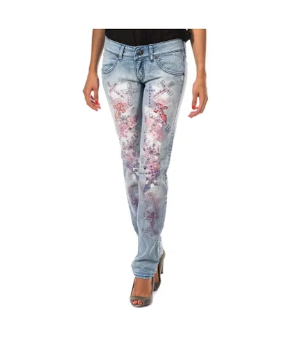Met Womens Long ripped effect denim pants with skinny hems F054176 woman - Blue Cotton