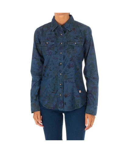 Met Womens Long Sleeve Texan Shirt with lapel collar 10DCL0058 woman - Blue Cotton