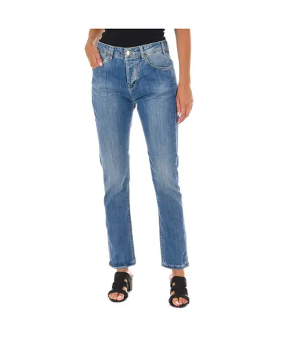Met Womenss long worn effect jeans 10DBF0667 - Blue Cotton