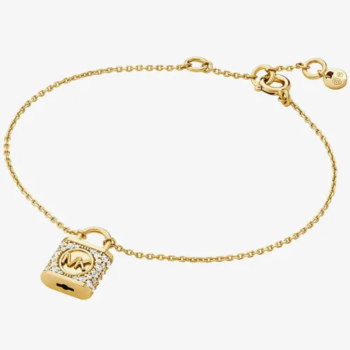 Michael Kors 14ct Gold Plated Cubic Zirconia Logo Padlock Bracelet MKC1631AN710