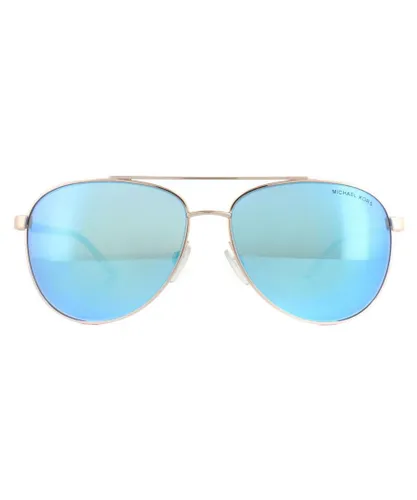 Michael Kors Aviator Womens Rose Gold White Blue Mirror Sunglasses Metal - One