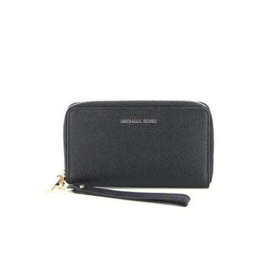Michael Kors , Black Leather Multifunction Wallet with Zip and Handle ,Black female, Sizes: ONE SIZE