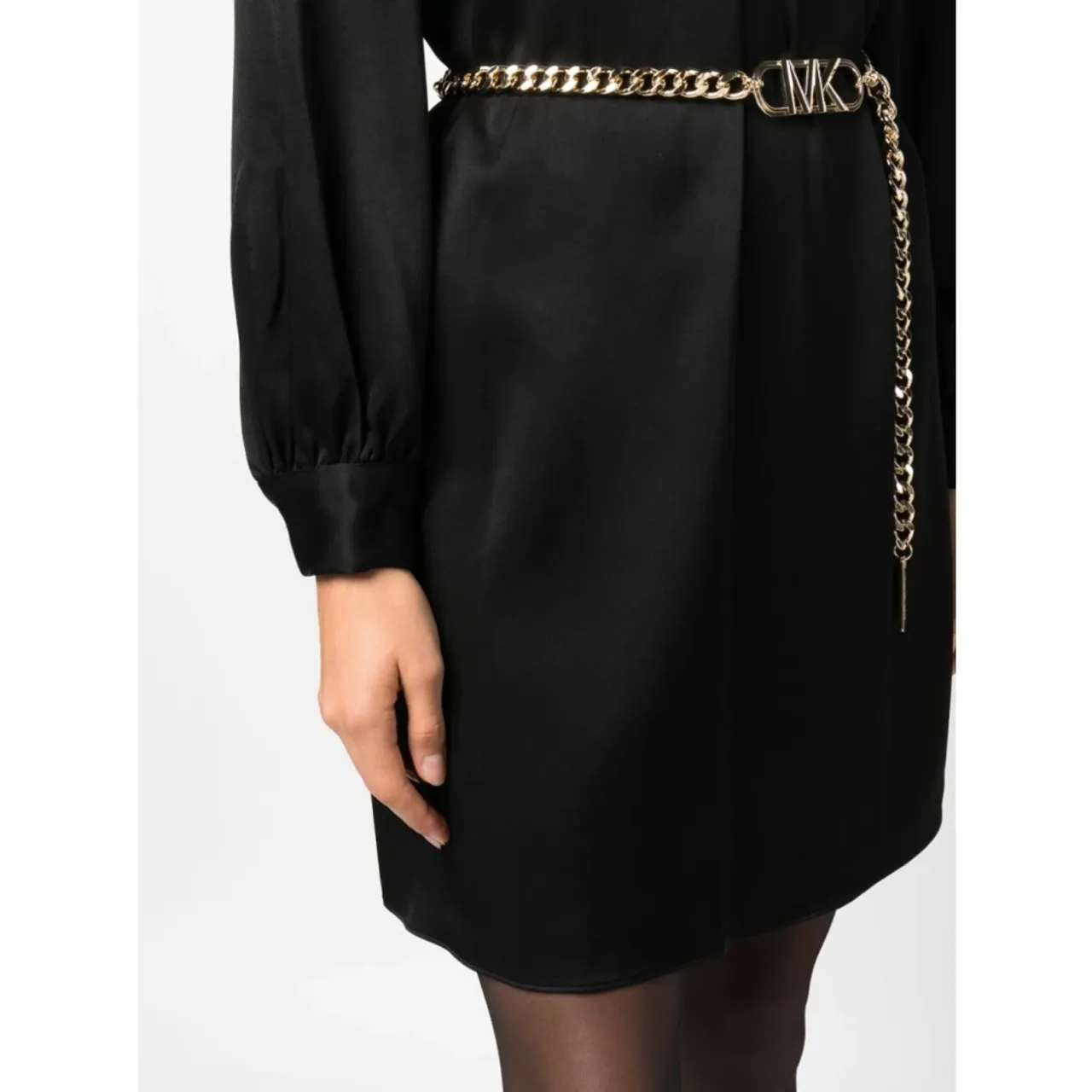 Michael Kors , Black Satin-Finish Belted Minidress ,Black female, Sizes: