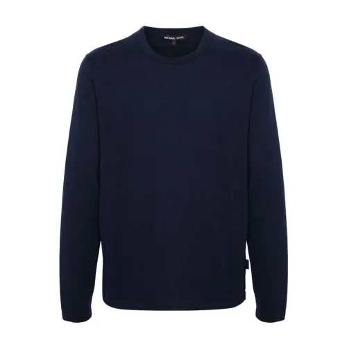 Michael Kors , Blue Knit Logo Crew Neck T-shirt ,Blue male, Sizes: