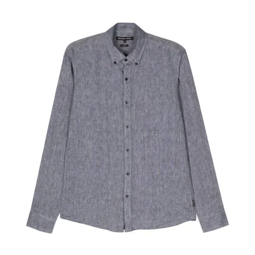 Michael Kors , Blue Linen Button-Down Shirt ,Blue male, Sizes: