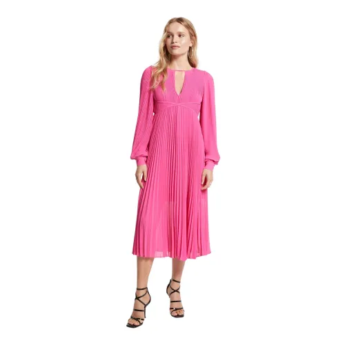 Michael Kors , Cerise Pleated Georgette Midi Dress ,Pink female, Sizes: