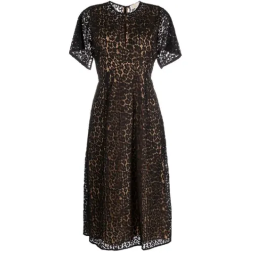 Michael Kors , Cheetah Lace Midi Dress ,Black female, Sizes:
