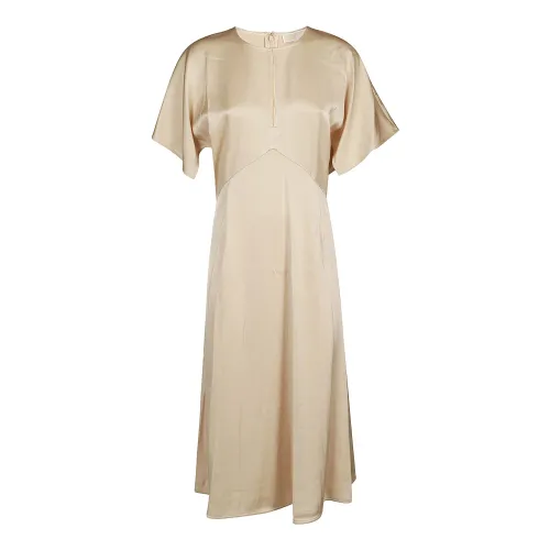 Michael Kors , Flutter Short Sleeve Midi Dress ,Beige female, Sizes: