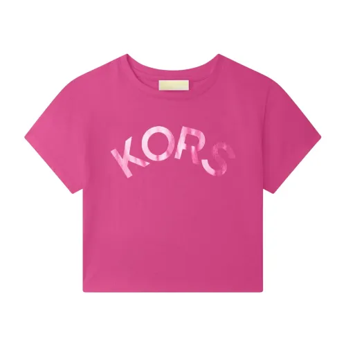 Michael Kors , Fuchsia Cropped T-shirt with Logo Print ,Pink female, Sizes: