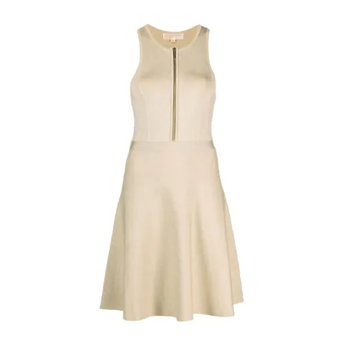 Michael Kors , Gold Metallic Fit Flare Dress ,Beige female, Sizes:
