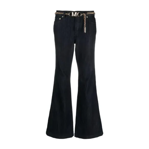 Michael Kors , Indigo Rinse Flare Chain Belt Denim Jean ,Black female, Sizes: