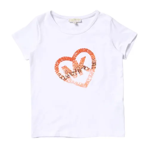 Michael Kors , Kids White T-shirt with Orange Sequin Logo ,White female, Sizes: