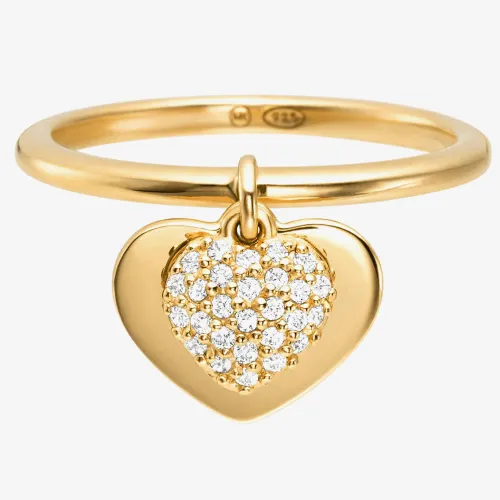 Michael Kors Kors Love 14ct Gold Plated Pave Heart Drop Ring MKC1121AN710 O