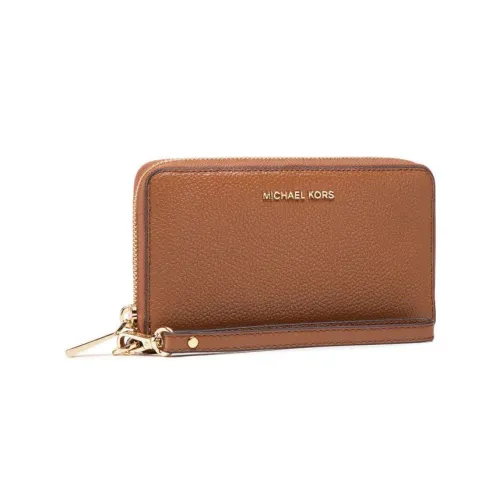 Michael Kors , Leather Multifunction Wallet with Zip and Handle ,Brown female, Sizes: ONE SIZE