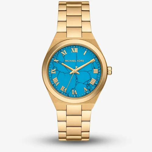 Michael Kors Lennox Gold Plated Blue Dial Watch MK7460