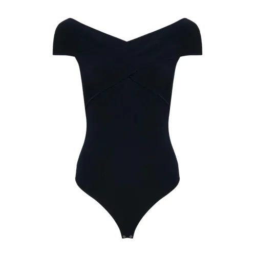 Michael Kors , Midnight Blue Criss Cross Bodysuit ,Blue female, Sizes: