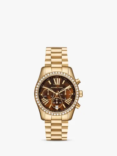 Michael Kors MK7276 Women's Lexington Chronograph Date Bracelet Strap Watch, Gold/Brown - Gold/Brown - Female