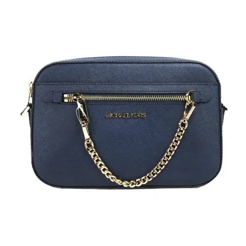 Michael Kors , Navy Leather Crossbody Bag with Zip Chain ,Blue female, Sizes: ONE SIZE