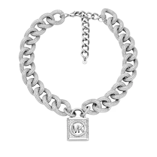 Michael Kors Necklaces - Platinum-Plated Brass Pavé Lock Statement Necklace - silver - Necklaces for ladies