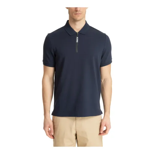 Michael Kors , Plain Logo Polo Shirt with Zip Closure ,Blue male, Sizes: