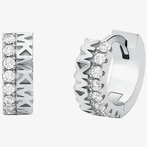 Michael Kors Premium Silver MK Logo Hoop Earrings MKC1579AN040