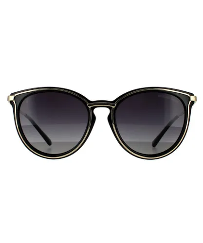 Michael Kors Round Womens Light Gold Black Dark Grey Gradient Polarized Sunglasses - One