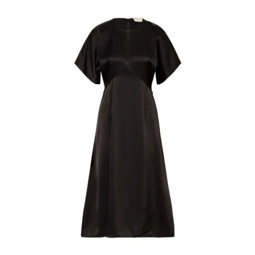 Michael Kors , Satin Flared Midi Dress ,Black female, Sizes: