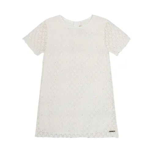 Michael Kors , Sequin Lace Short Sleeve Dress ,White female, Sizes: