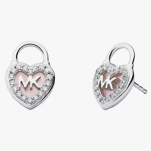 Michael Kors Silver Heart Padlock Stud Earrings MKC1559A6040