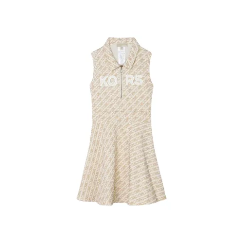 Michael Kors , Sleeveless Skater Dress Allover Print ,Beige female, Sizes: