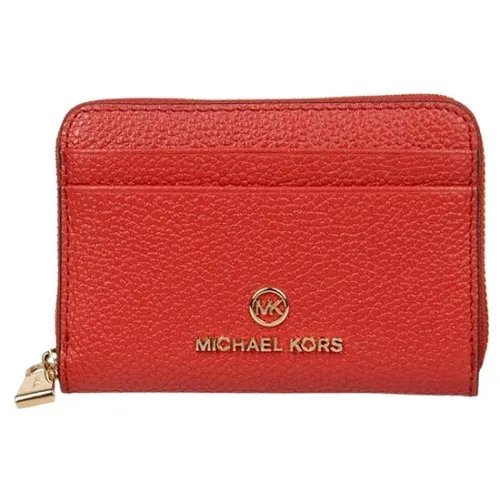 Michael Kors , Small Hammered Leather Wallet with Gold-tone Details ,Red female, Sizes: ONE SIZE