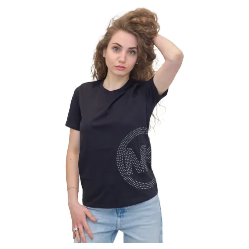 Michael Kors , T-shirt with printed logo and rhinestones ,Black female, Sizes: