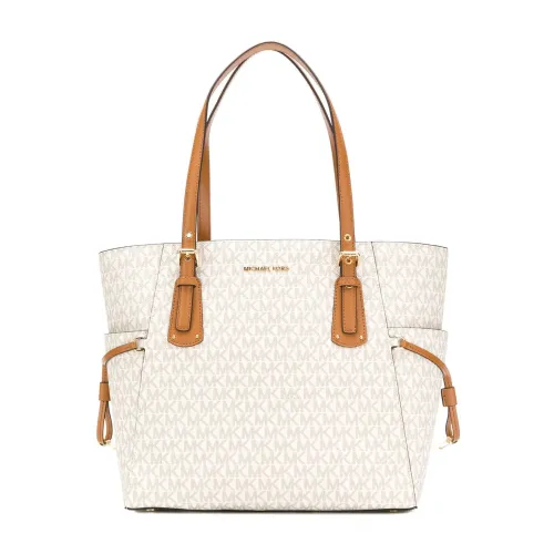 Michael Kors , Timeless Beige Leather Voyager Tote Bag ,White female, Sizes: ONE SIZE