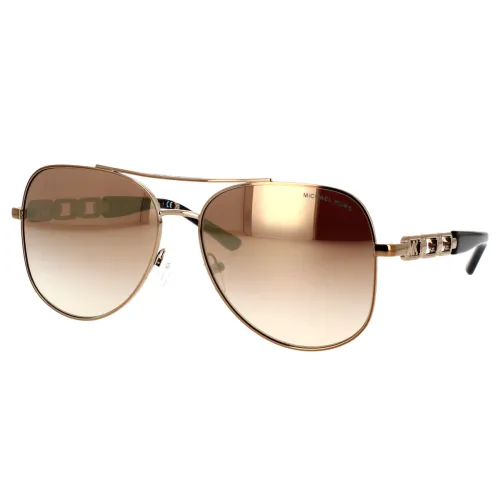 Michael Kors , Unique Beige Pilot Sunglasses with Caramel/Flash Silver Lenses ,Beige unisex, Sizes: