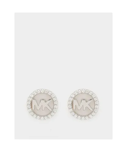 Michael Kors Womens Accessories Thin Logo Earrings in Silver Metal - One Size