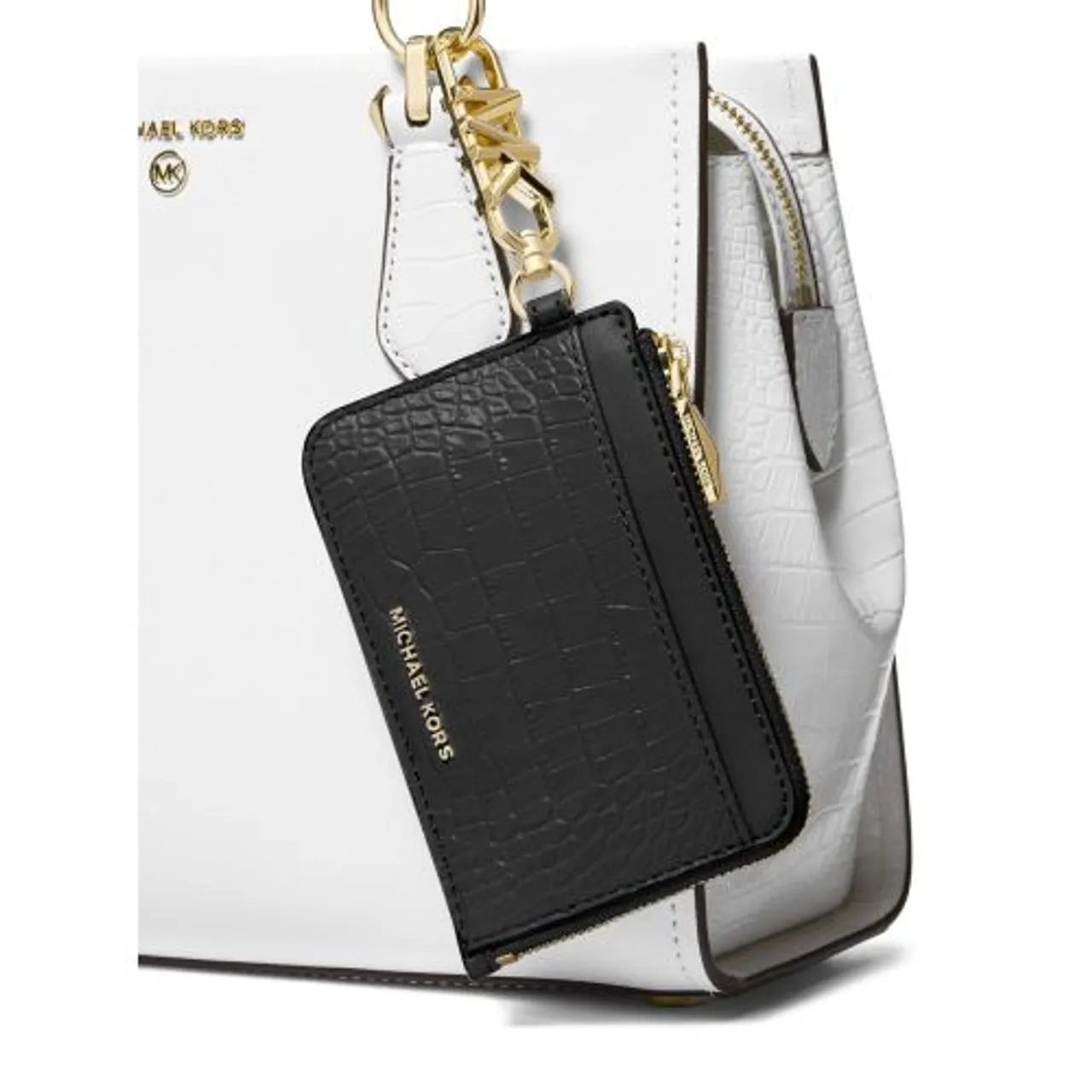 Michael Kors Womens Black Half Zip Card  Case