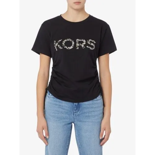 Michael Kors Womens Black Ruched Sequin T-Shirt
