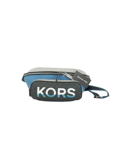 Michael Kors WoMens Cooper Large Blue Multi Leather Embroidered Logo Utility Belt Bag - One Size