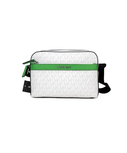 Michael Kors WoMens Cooper Small Bright White Palm Signature PVC Utility Crossbody Bag - White/Green - One Size