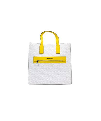 Michael Kors WoMens Kenly Large Signature Citrus PVC North South Tote Computer Handbag - Yellow/White - One Size