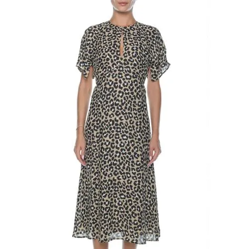 Michael Kors Womens Khaki Black Satin Cheetah Dress