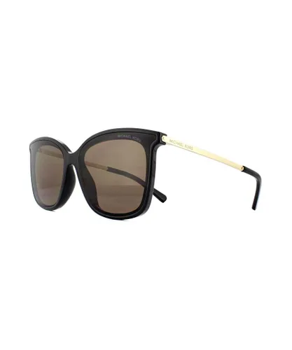 Michael Kors Womens Ladies Contemporary Square Shiny & Metallic Gold Brown Sunglasses - Black