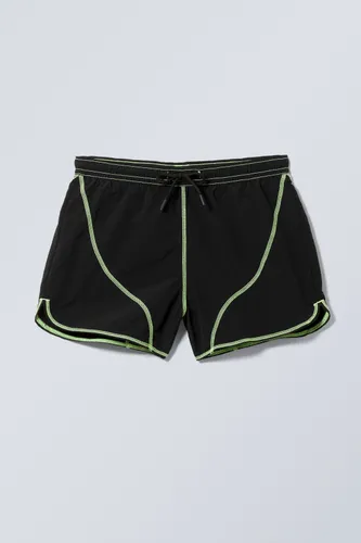 Mid-length Flat-lock Swim Shorts - Black