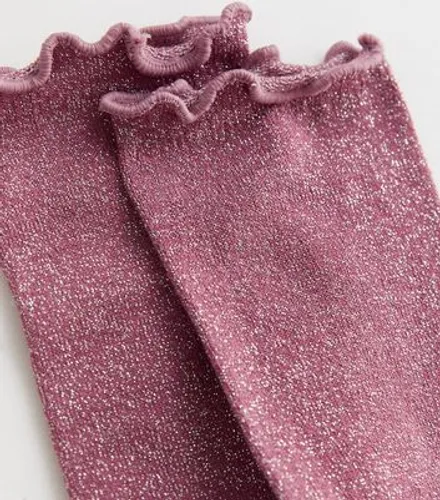 Mid Pink Glitter Frill Socks New Look