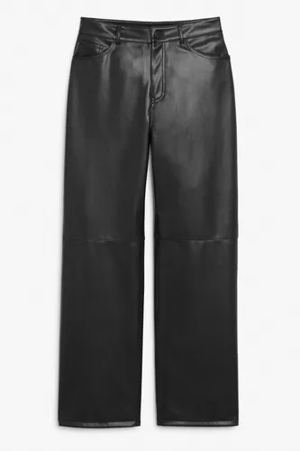 Mid waist straight leg faux leather trousers - Black